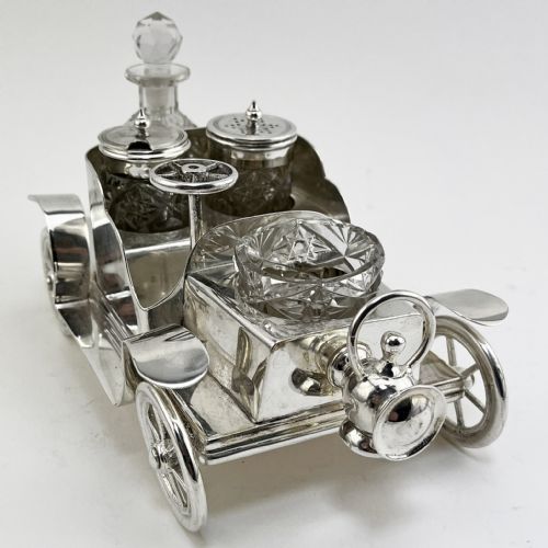 UNUSUAL VICTORIAN SILVER PLATED VINTAGE CAR CRUET SET - ADDITIONAL PHOTO 1