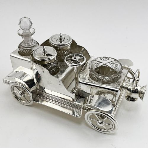 UNUSUAL VICTORIAN SILVER PLATED VINTAGE CAR CRUET SET - ADDITIONAL PHOTO 3
