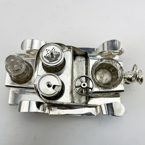 UNUSUAL VICTORIAN SILVER PLATED VINTAGE CAR CRUET SET - ADDITIONAL PHOTO 4