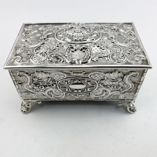 EDWARDIAN CHEST SHAPED STERLING SILVER JEWELLERY OR TRINKET BOX - ADDITIONAL PHOTO 6