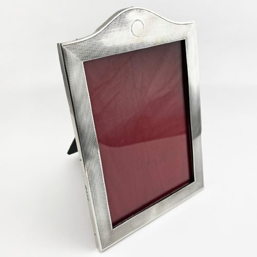 STERLING SILVER RECTANGULAR PHOTO FRAME WITH AN ENGINE TURNED BORDER