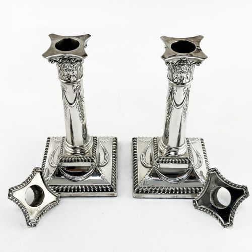 PAIR OF CLASSICAL EDWARDIAN STERLING SILVER CANDLESTICKS - ADDITIONAL PHOTO 4