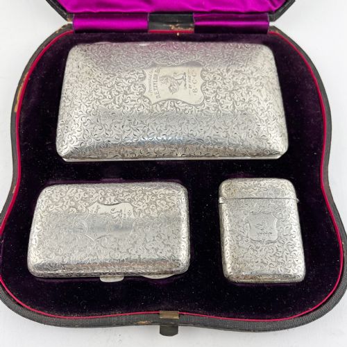 UNUSUAL STERLING SILVER CASED SET OF MATCHING SMOKERS CASES - ADDITIONAL PHOTO 1