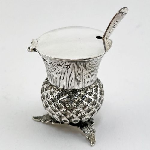 STERLING SILVER MUSTARD POT IN THE FORM OF A THISTLE