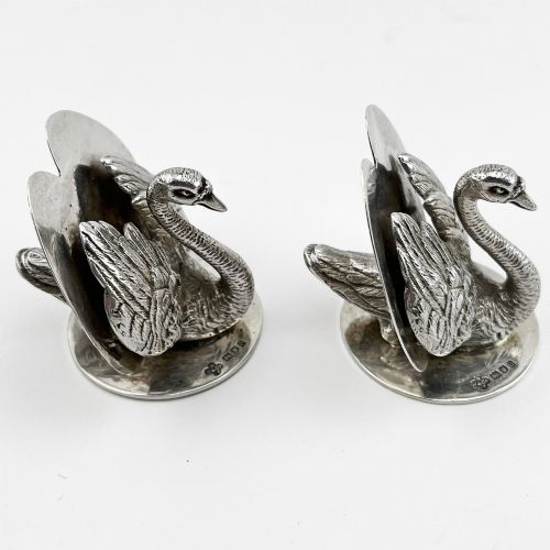 Pair of Edwardian Sterling Silver Swan Style Menu Holders