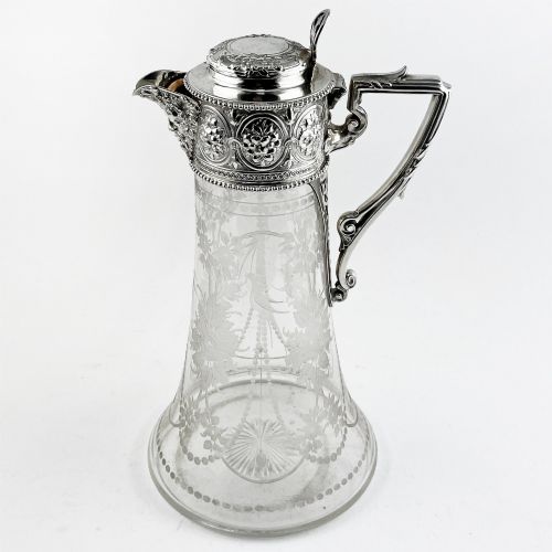 Victorian Floral Engraved Sterling Silver Claret Jug
