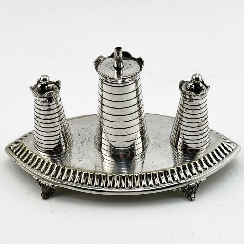 Rare Silver Plated Castle Style Table Cigar Lighter