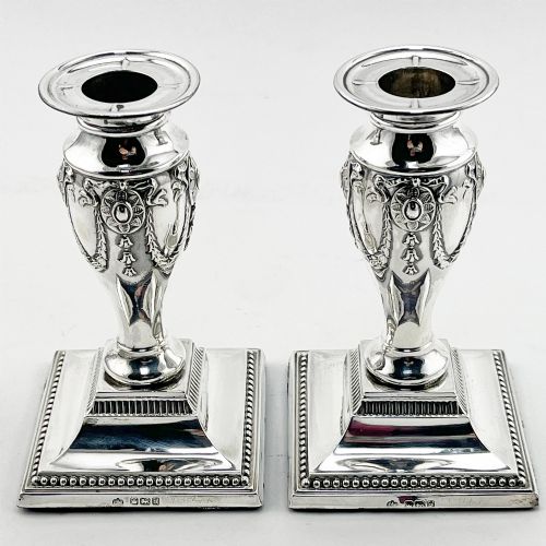Pair of Edwardian Elkington & Co Sterling Silver Candlesticks