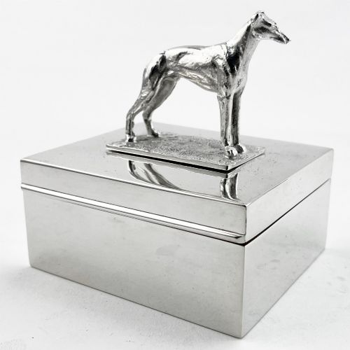 Silver Plated Trinket or Cigarette Box with Figural Greyhound