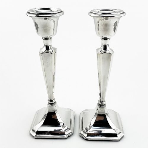 Smart Pair of Chester Sterling Silver Candlesticks