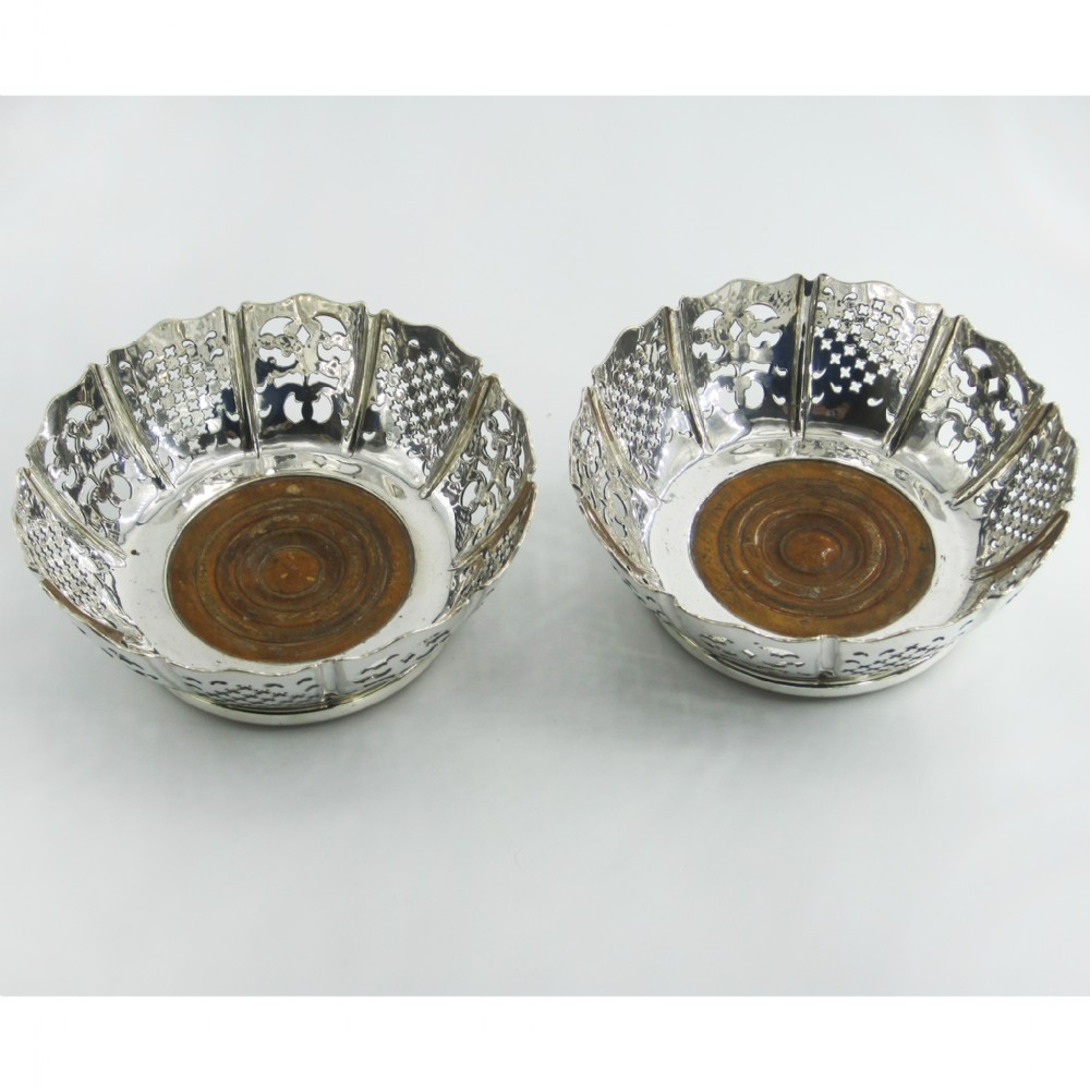 Pair of Victorian Silver Plated Round Deep Dish Shape Coasters