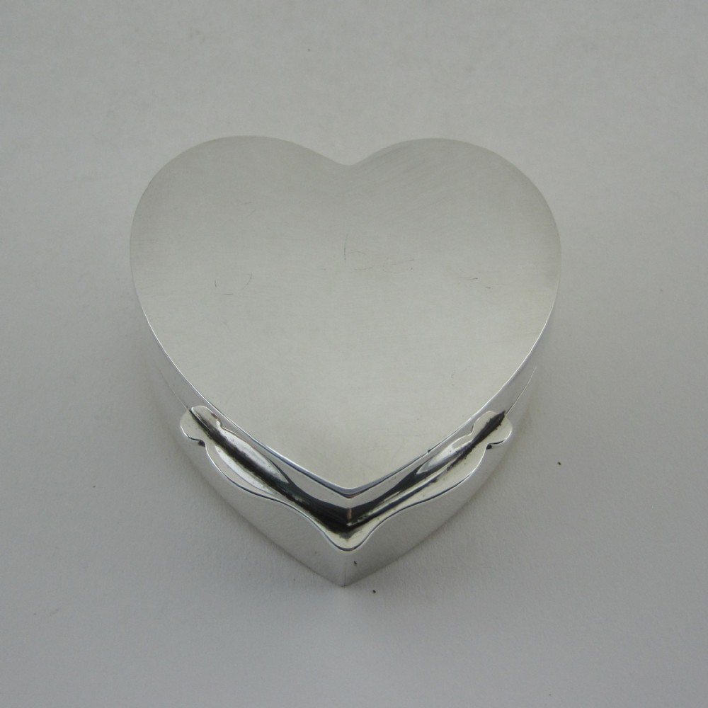 Heart Shape Silver Jewellery or Trinket Box with Plain Domed Double Hinged Lid