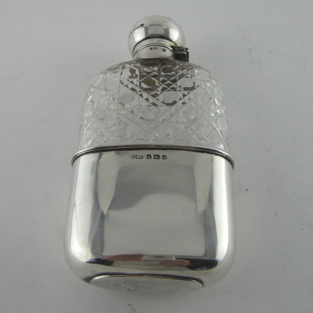 Victorian Sterling Silver and Glass Hip Flask