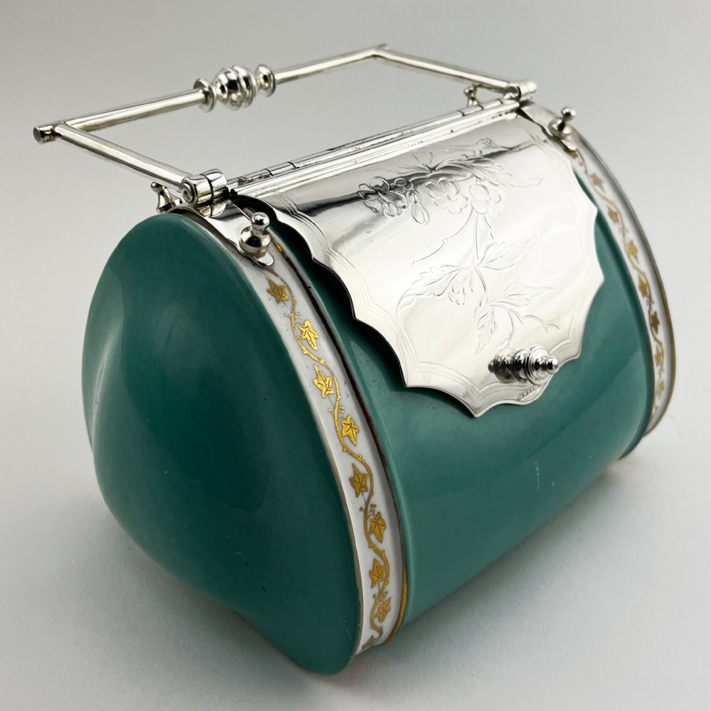 Rare and Unusual Spode Porcelain and Silver Plated Biscuit Box View III