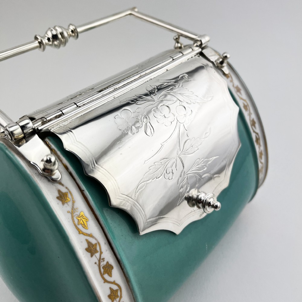 Rare and Unusual Spode Porcelain and Silver Plated Biscuit Box View IV