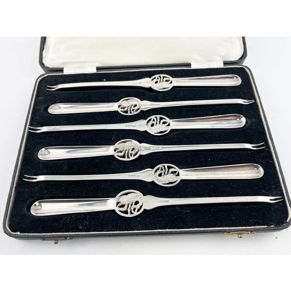 Superior Boxed Set of Six Silver Plated Lobster Picks View II