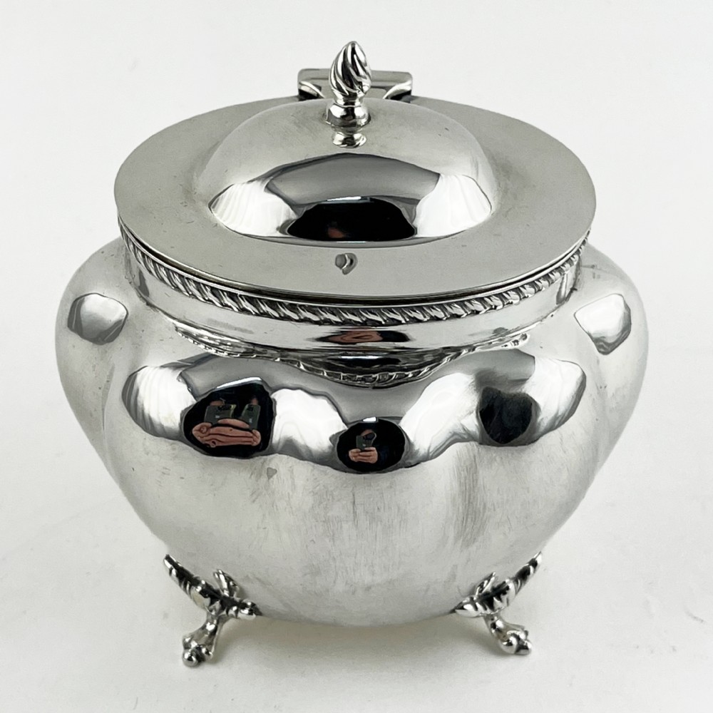 Edwardian Sterling Silver Tea Caddy with Bulbous Oval Fluted Body