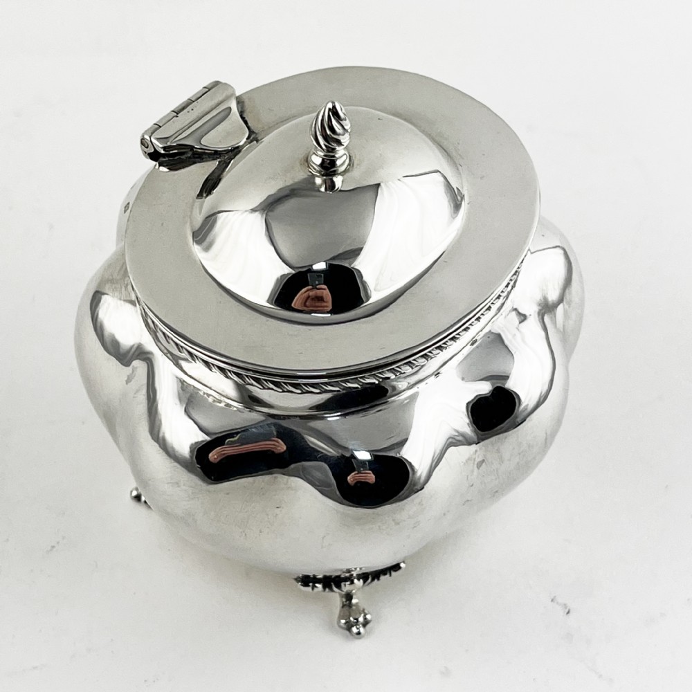 Edwardian Sterling Silver Tea Caddy with Bulbous Oval Fluted Body View IV