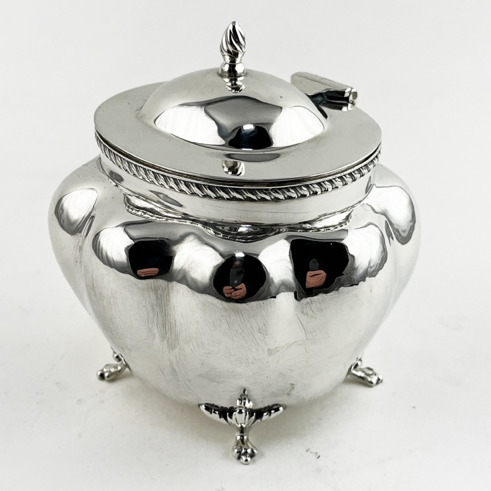 Edwardian Sterling Silver Tea Caddy with Bulbous Oval Fluted Body View V