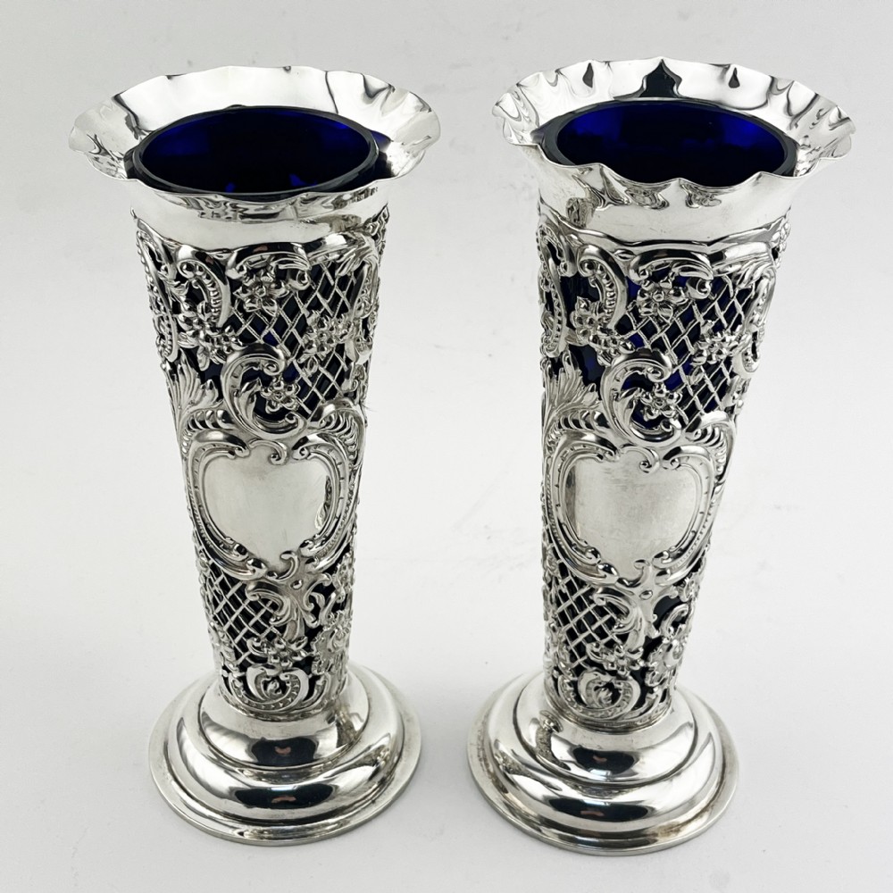 Pair of Decorative Late Victorian Sterling Silver Vases