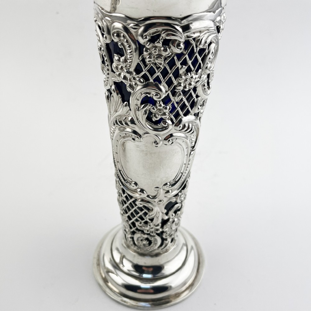 Pair of Decorative Late Victorian Sterling Silver Vases View II