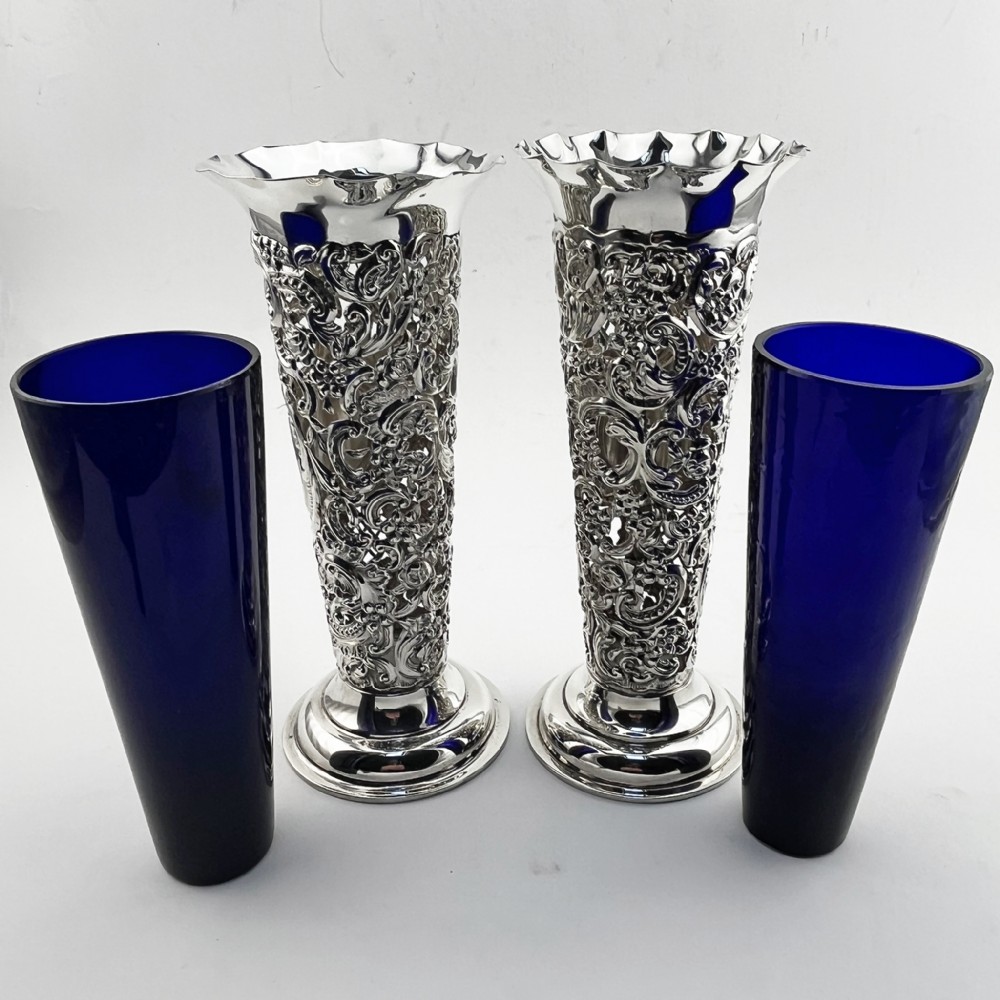 Pair of Decorative Late Victorian Sterling Silver Vases View IV