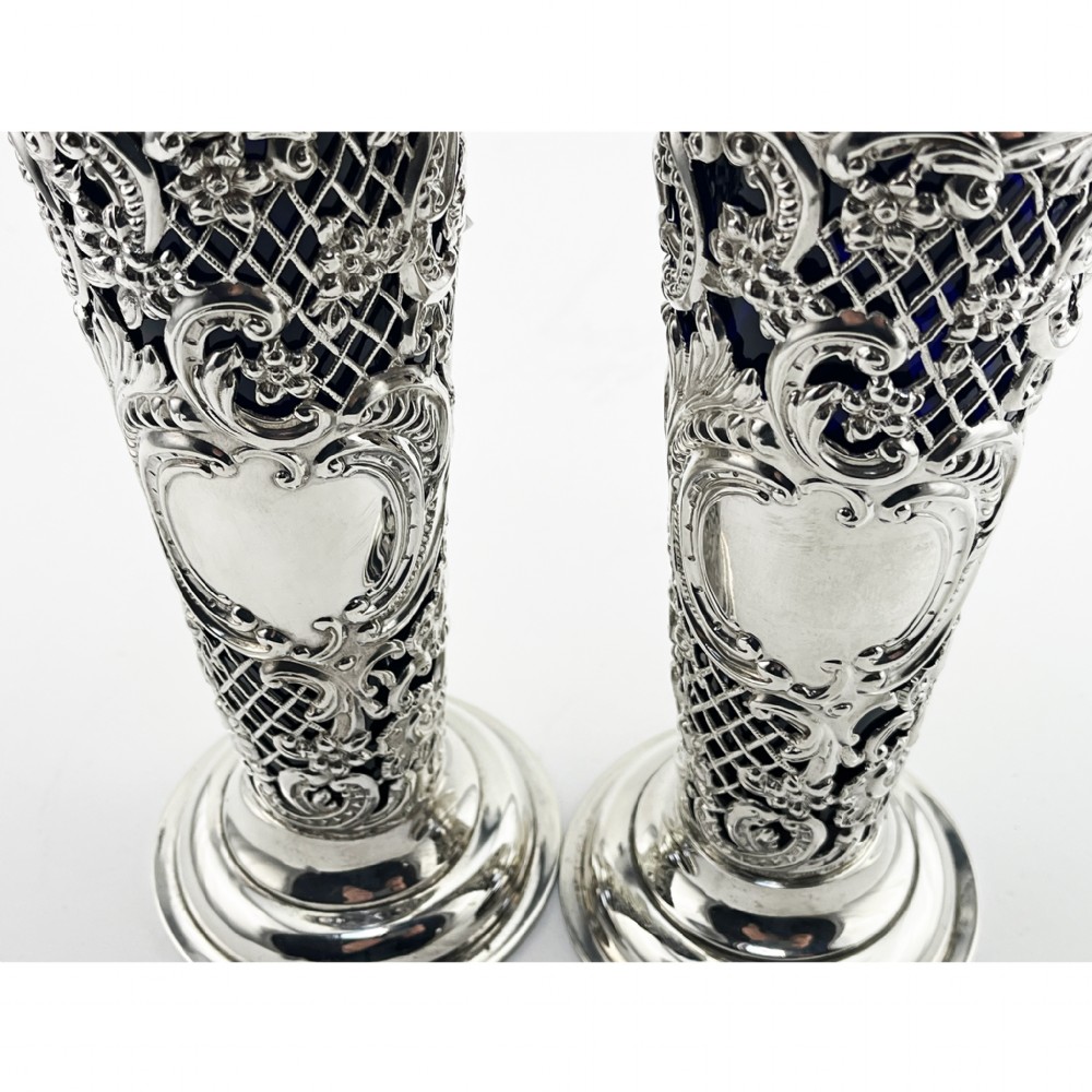 Pair of Decorative Late Victorian Sterling Silver Vases View VI