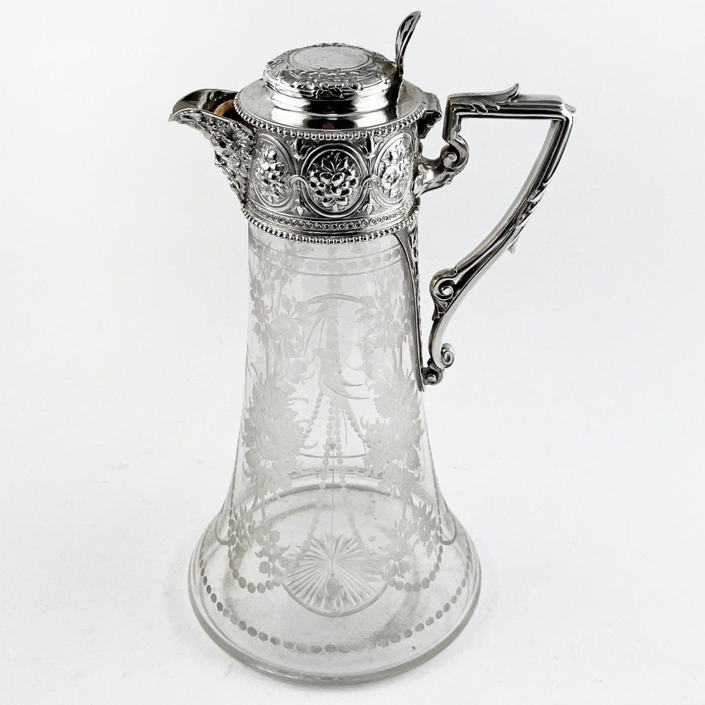 Victorian Floral Engraved Sterling Silver Claret Jug
