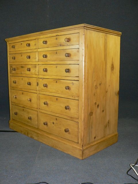 Antique Pine Bank of 12 Drawers