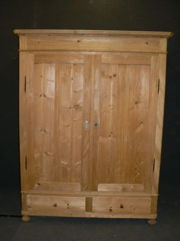 French Antique Pine Wardrobe with 2 Bottom Drawers