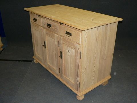 Antique Pine Dresser Base with 3 Doors and Pull Out Shelf Piece.