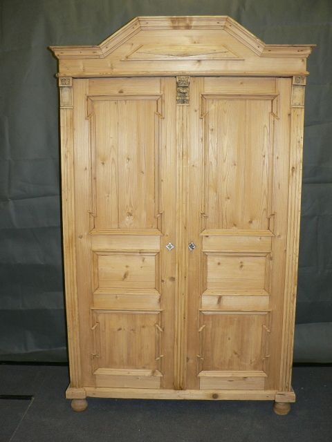 One Piece Shelved Antique Pine Wardrobe