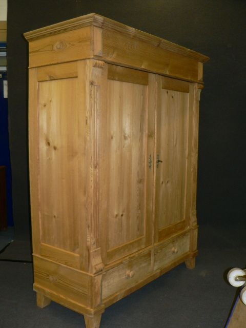 Large Antique Pine Wardrobe with 2 Bottom Drawers