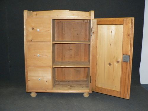 Antique Pine Cupboard with 3 Drawers