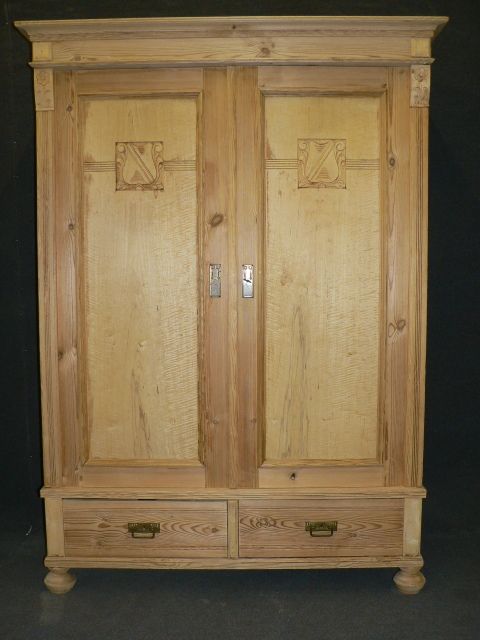 Antique Pine Wardrobe with 2 Bottom Drawers. Dismantles for Delivery.