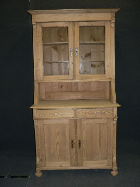 Antique Pine Dresser with Glazed Top Doors