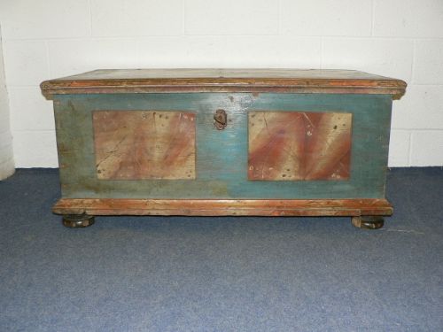 Eastern European Painted Antique Pine Blanket Box.