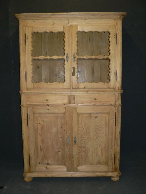 Large Partly Glazed Antique Pine Display Cabinet