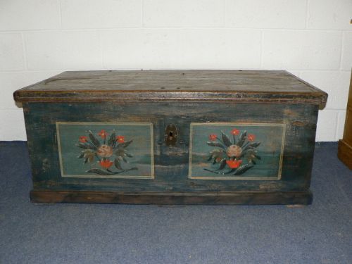 Painted Antique Pine Marriage Chest.