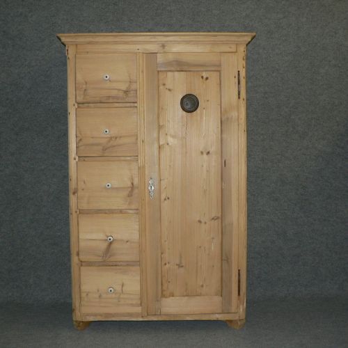 Large Antique Pine Larder Cupboard with 5 Drawers