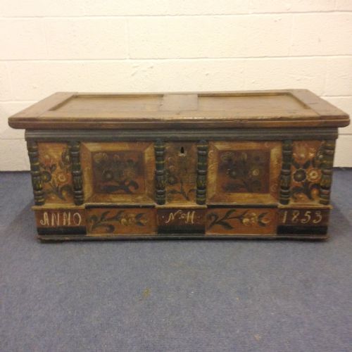 Large Painted Pine Marriage Chest