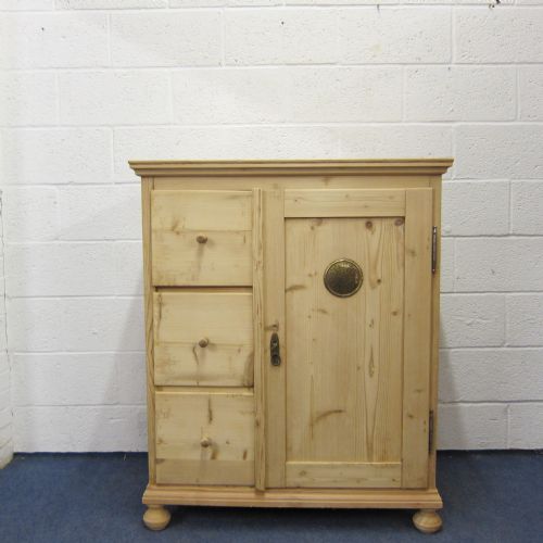 Small Antique Pine Larder Cupboard - 3 Drawers