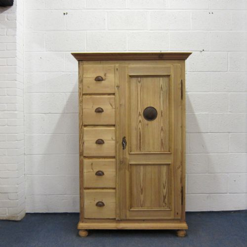 Large Old Pine Larder Cupboard - 5 Drawers