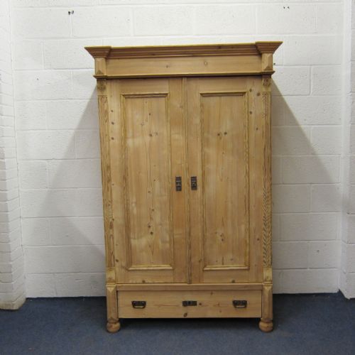 Small Old Pine Wardrobe - Bottom Drawer