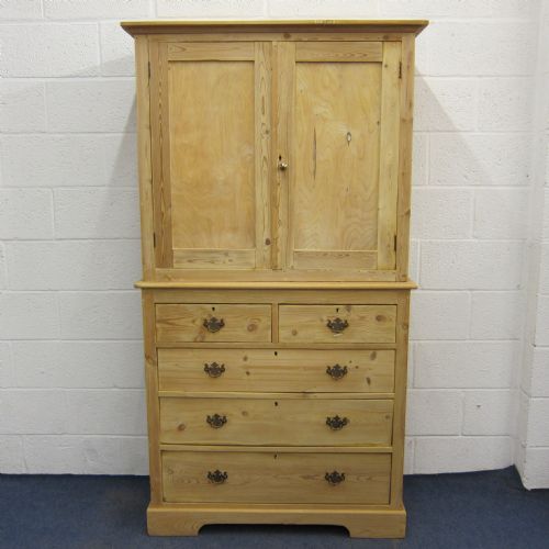 Tall Slender Edwardian Pine Linen Press
