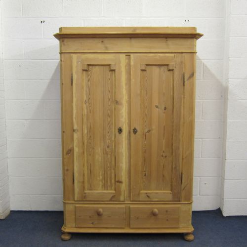 Double Antique Pine Wardrobe - 2 Drawers - Dismantles