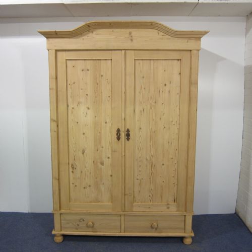 Antique Pine Double Arched Top Wardrobe with 2 Drawers