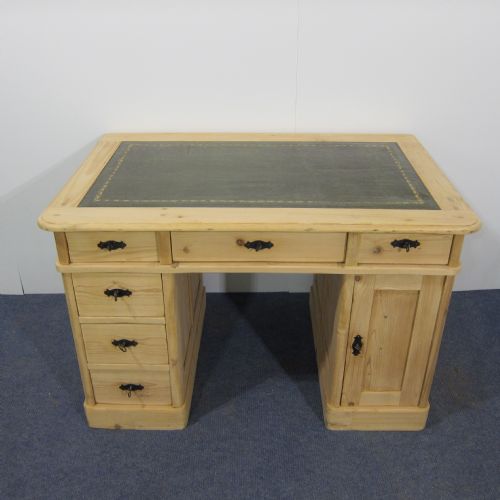 Large Antique Pine Pedestal Desk with Leather Insert