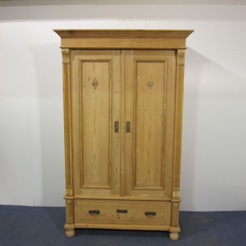 Small Double Antique Pine Wardrobe - 1 Piece