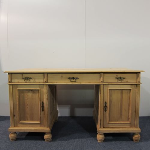 Large Antique Pine Pedestal Desk